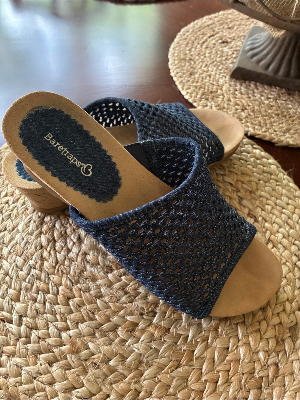 BareTraps Navy Woven Open-Toe Slide Mules
